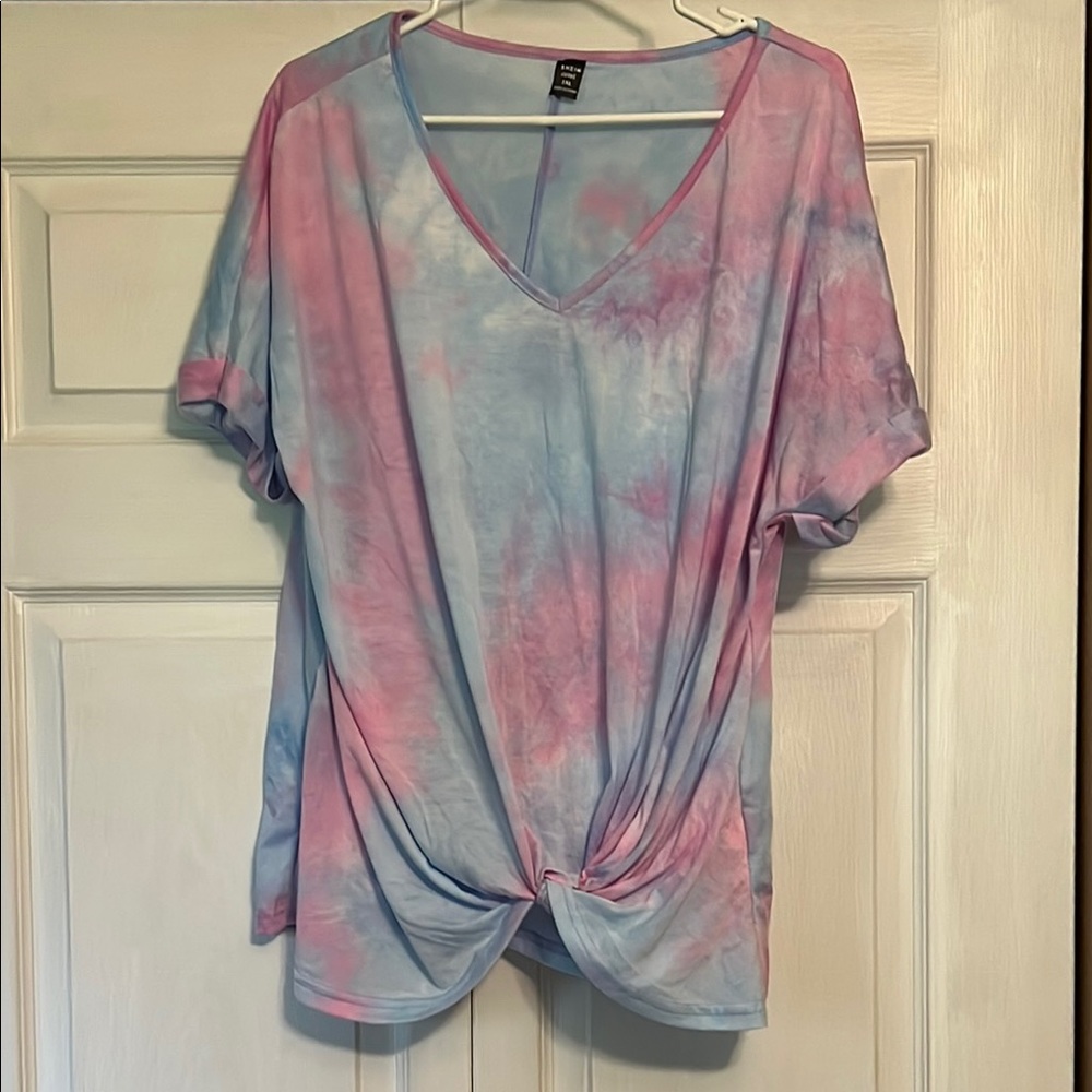 SHEIN Pastel Tie-Dye V-Neck Top